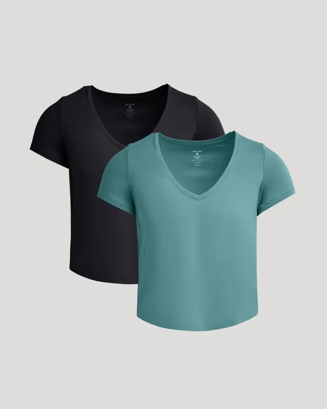 Womens Black & Stormcloud Cropped Boxy V-Neck Tee 2-Pack sold by True Classic