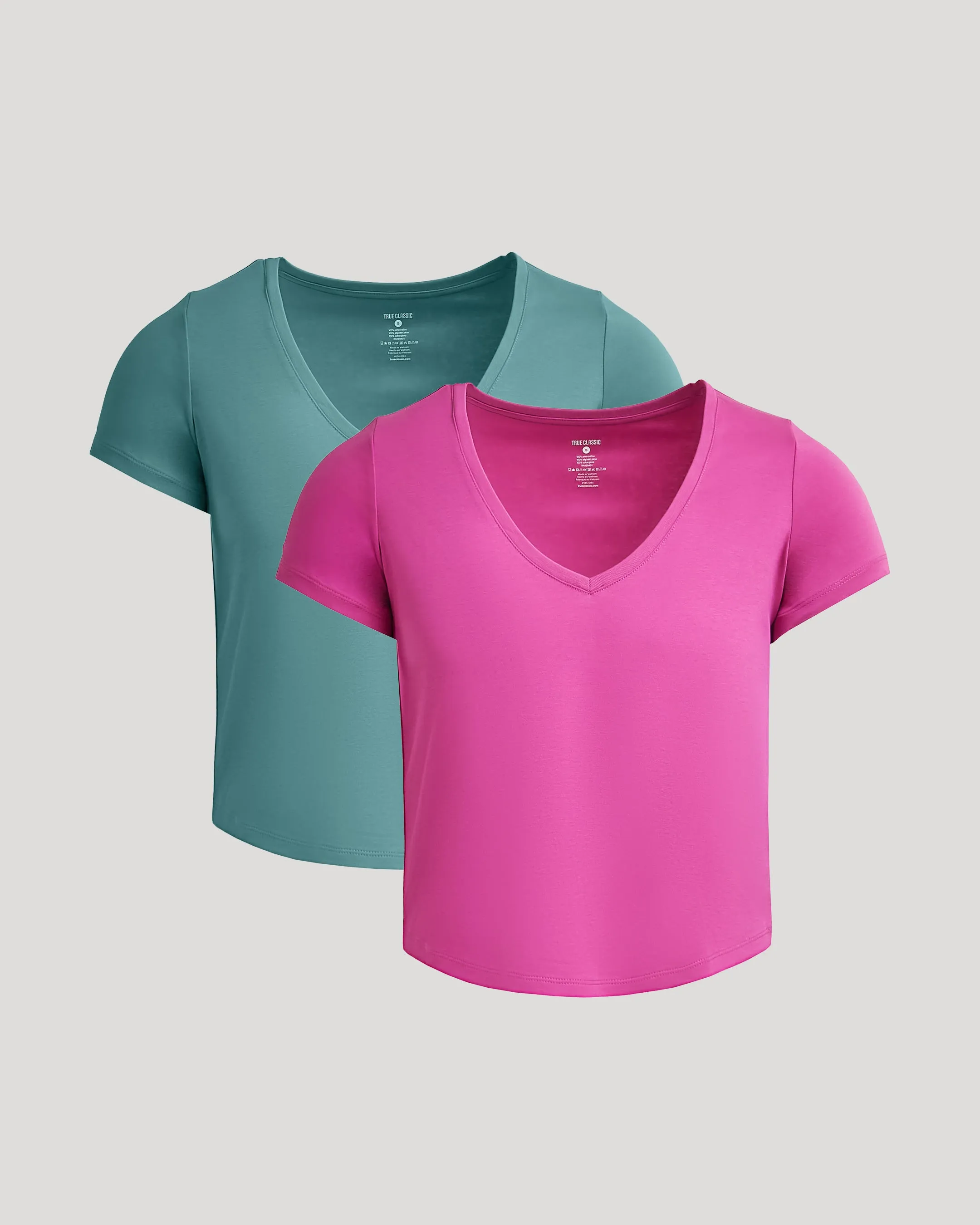 Womens Stormcloud & Electric Fuchsia Cropped Boxy V-Neck Tee 2-Pack sold by True Classic
