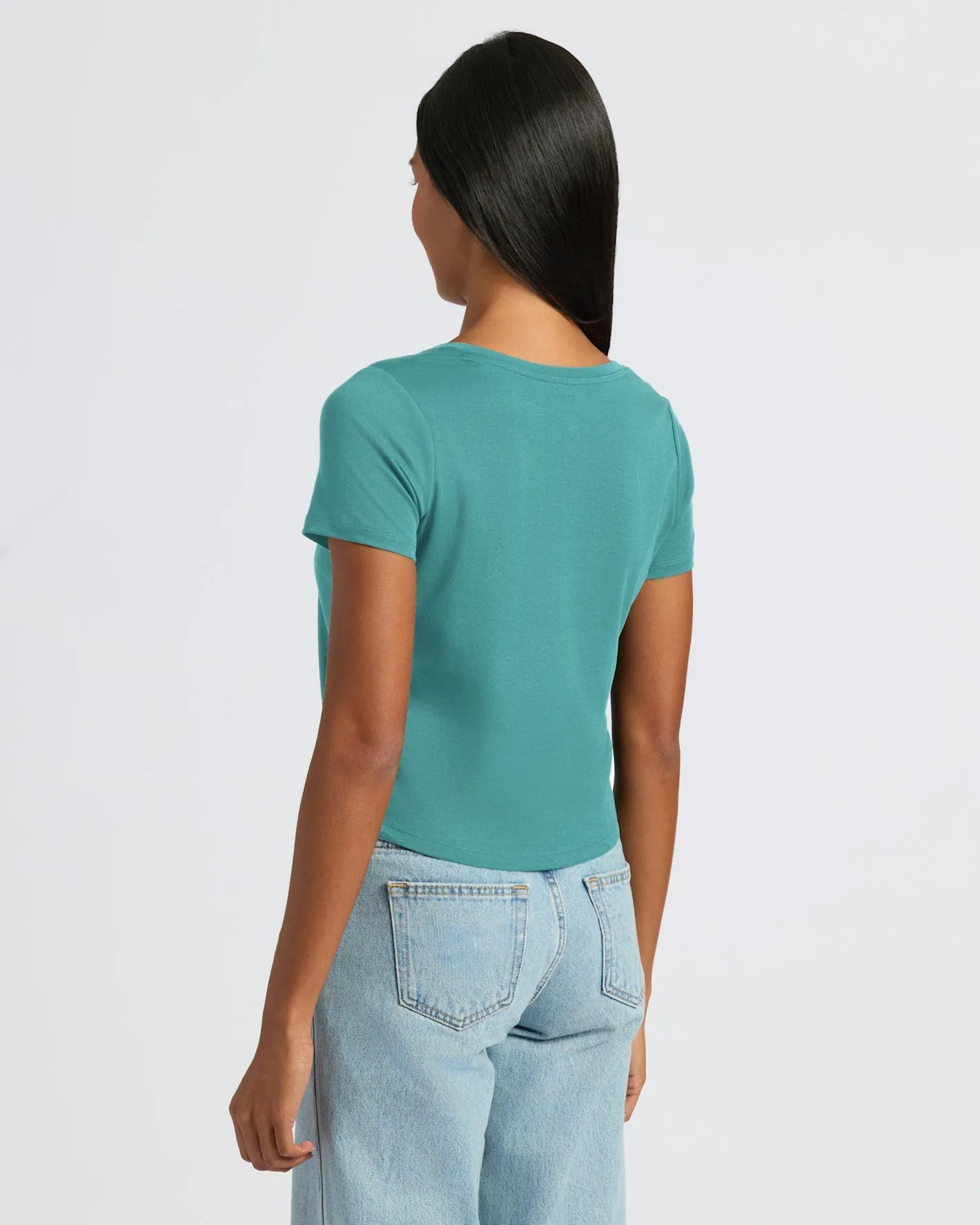 Womens Stormcloud & Electric Fuchsia Cropped Boxy V-Neck Tee 2-Pack sold by True Classic product image thumbnail 4