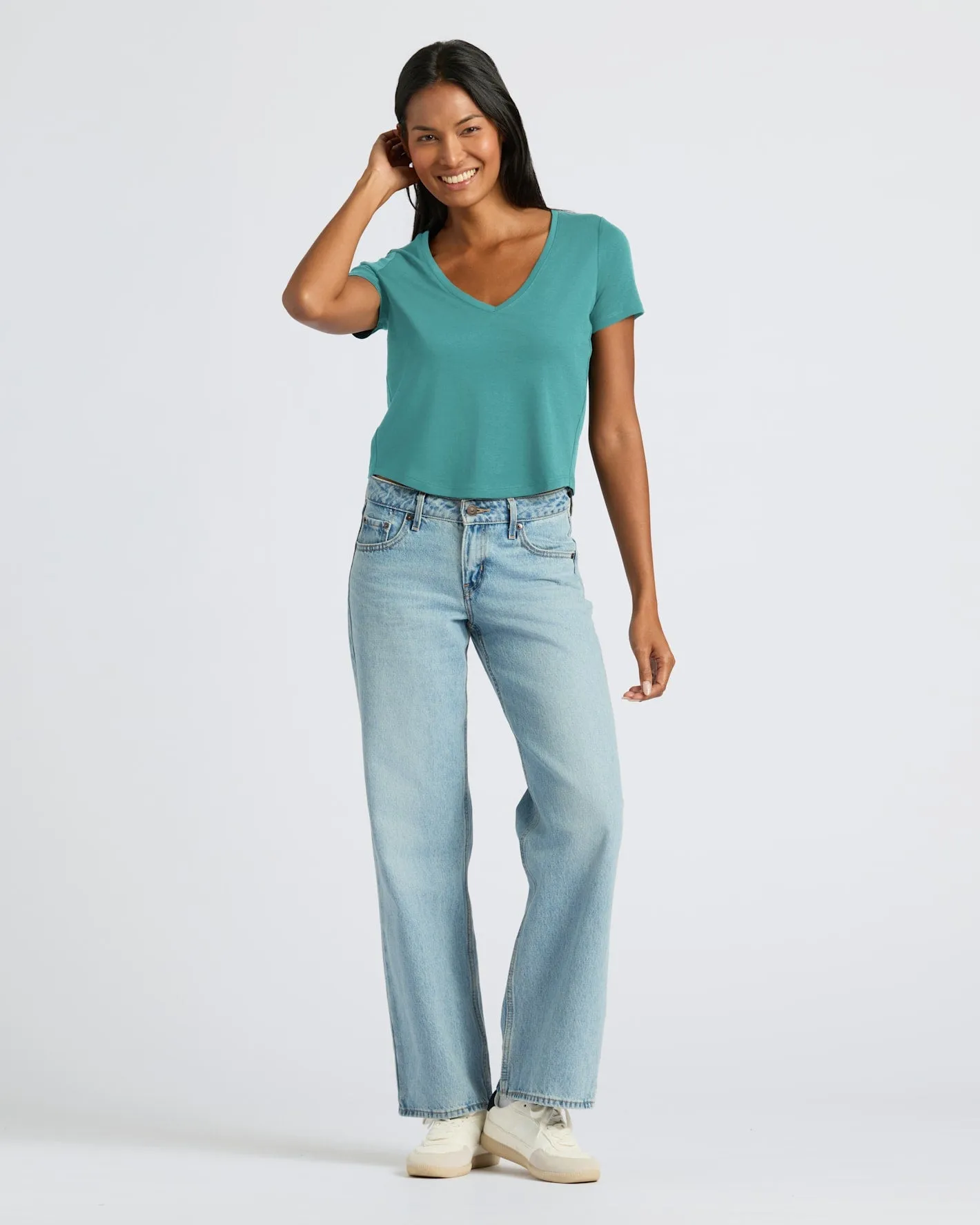 Womens Stormcloud & Electric Fuchsia Cropped Boxy V-Neck Tee 2-Pack sold by True Classic product image thumbnail 2