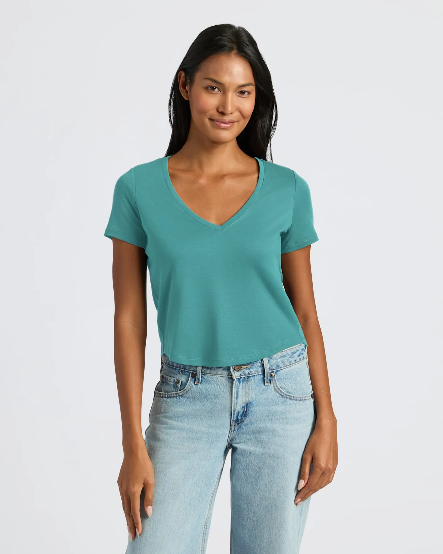 Womens Stormcloud & Electric Fuchsia Cropped Boxy V-Neck Tee 2-Pack sold by True Classic product image thumbnail 3