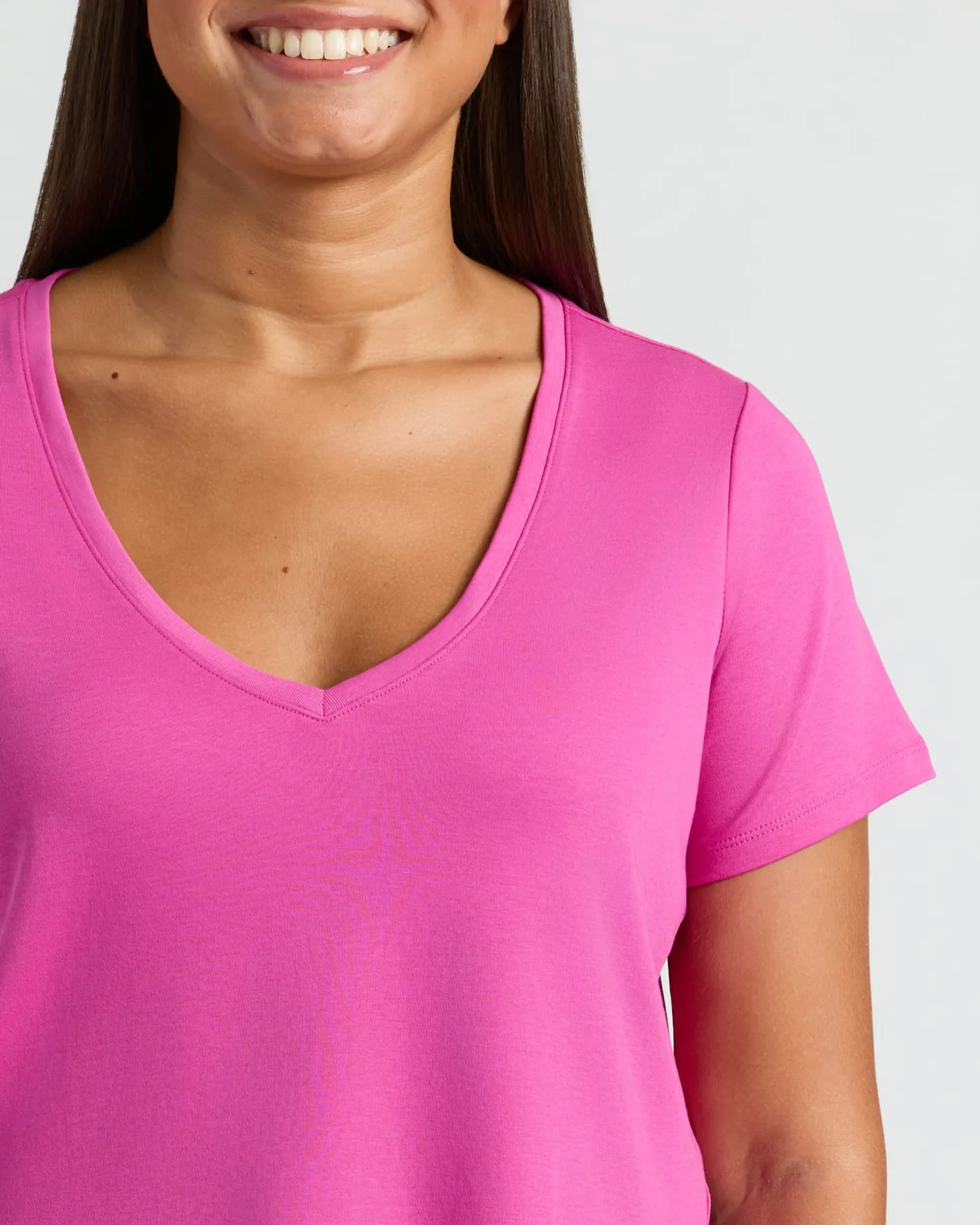 Womens Stormcloud & Electric Fuchsia Cropped Boxy V-Neck Tee 2-Pack sold by True Classic product image thumbnail 5