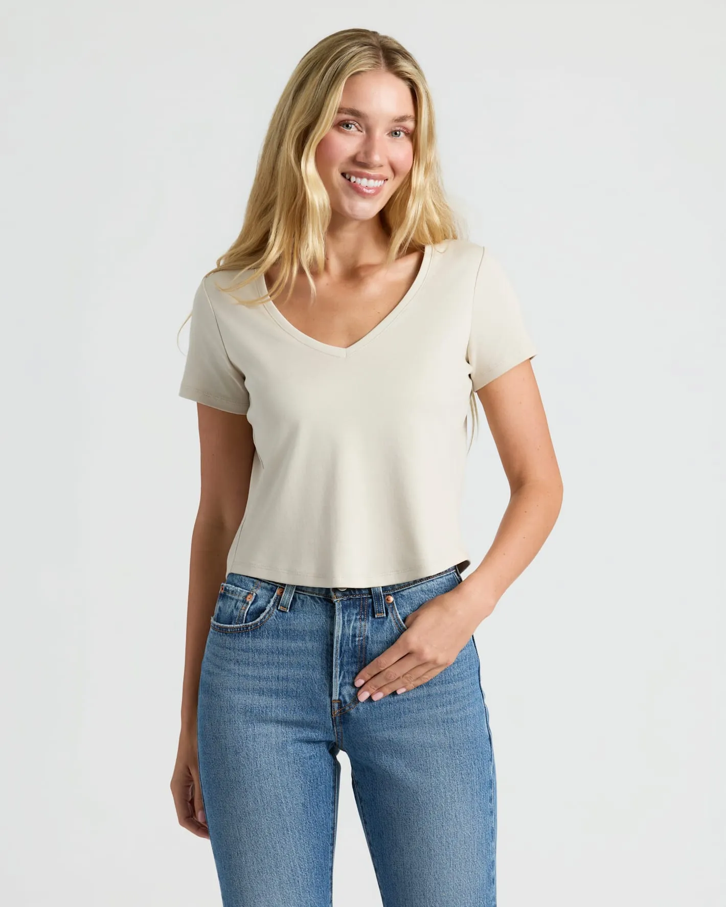 Womens Staple Cropped Boxy V-Neck Tee 4-Pack sold by True Classic product image thumbnail 3