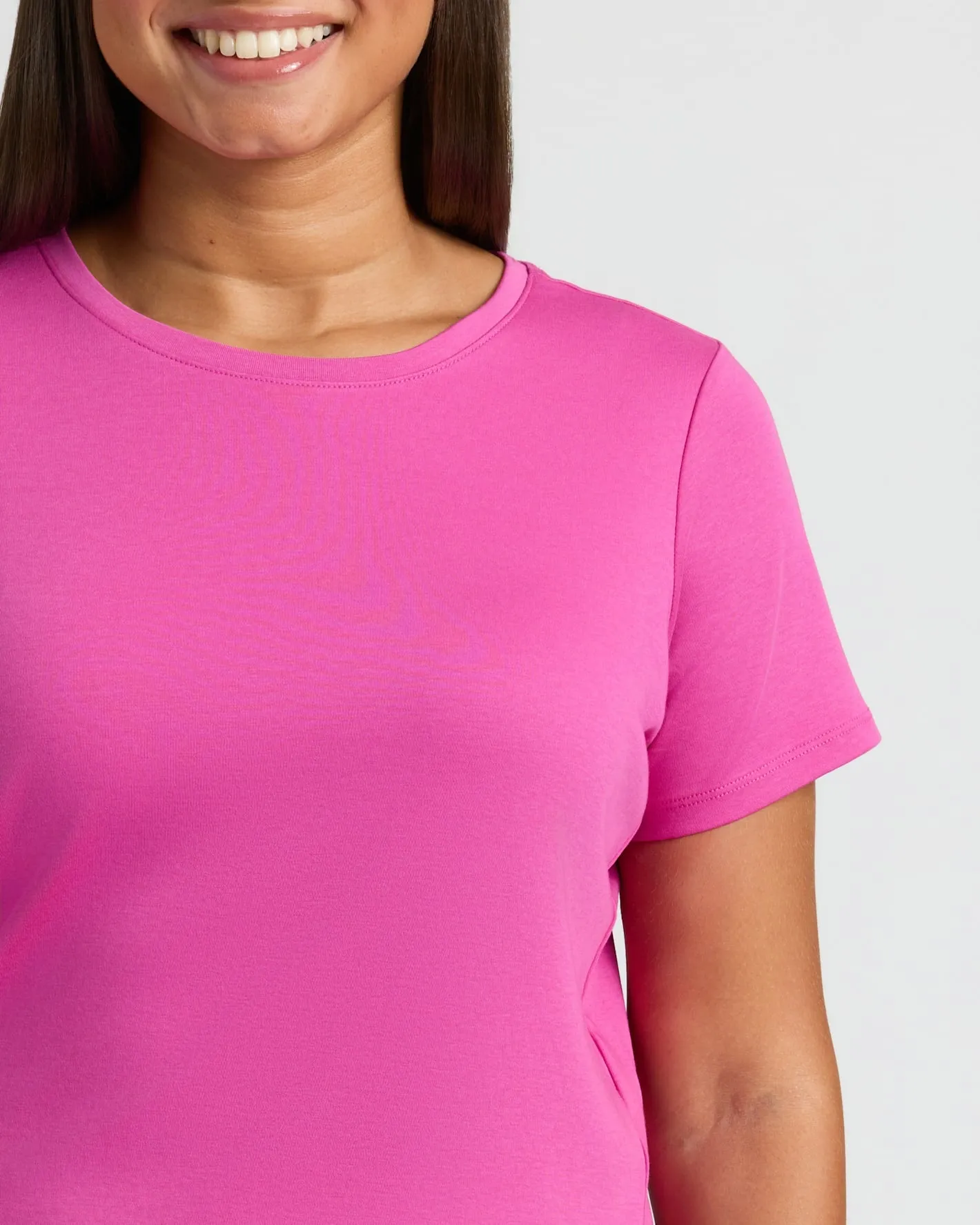 Womens Electric Fuchsia & Oatmeal Cropped Boxy Crew Neck Tee 2-Pack sold by True Classic product image thumbnail 5