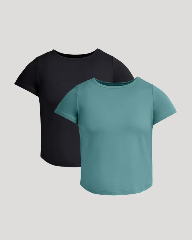 Womens Black & Stormcloud Cropped Boxy Crew Neck Tee 2-Pack sold by True Classic