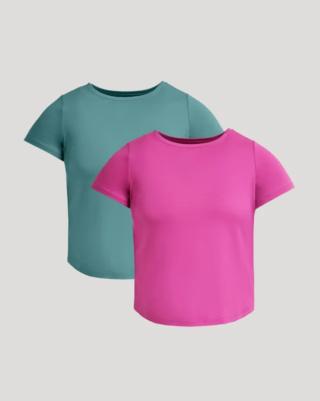 Womens Stormcloud & Electric Fuchsia Cropped Boxy Crew Neck Tee 2-Pack sold by True Classic