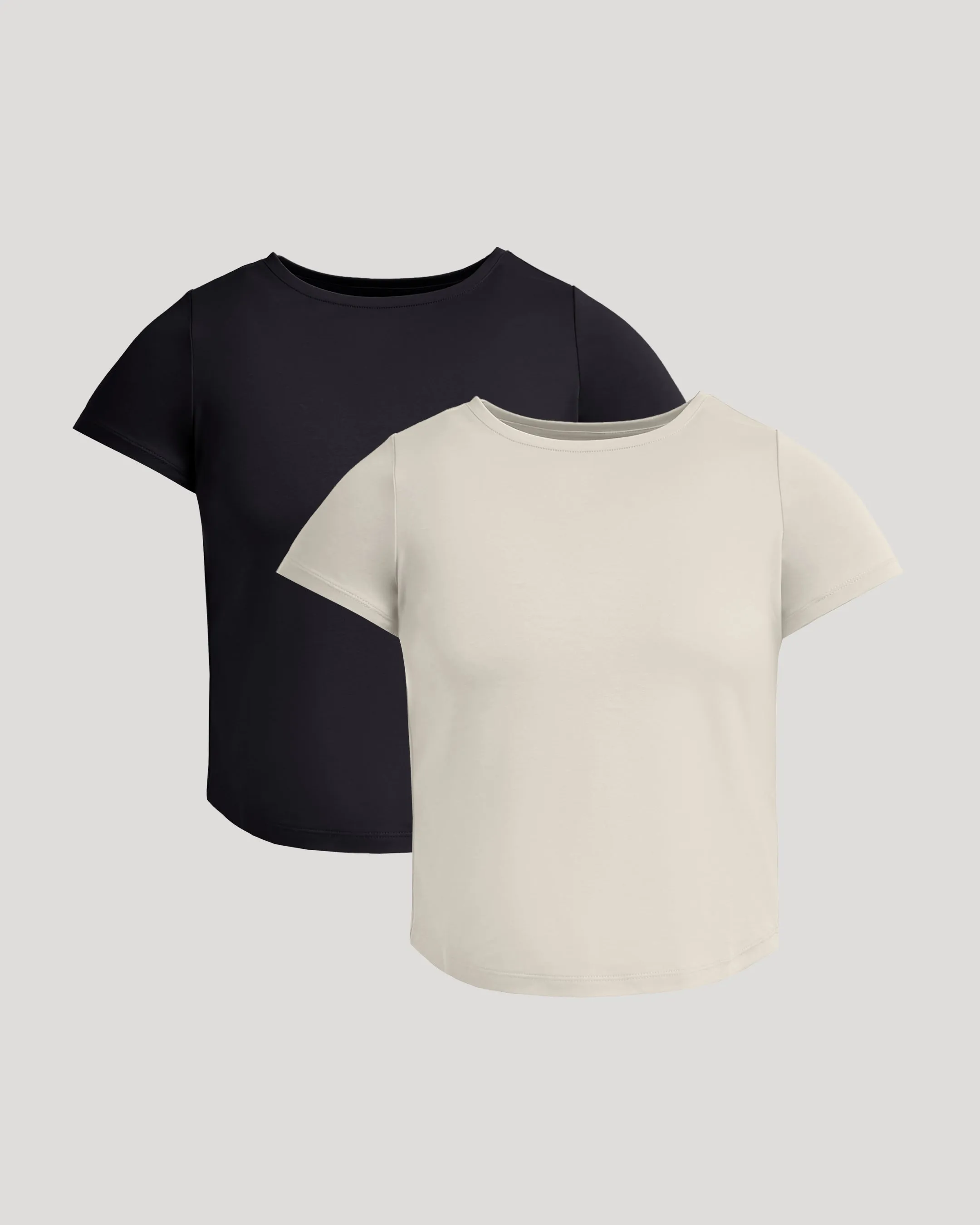 Womens Black & Oatmeal Cropped Boxy Crew Neck Tee 2-Pack sold by True Classic