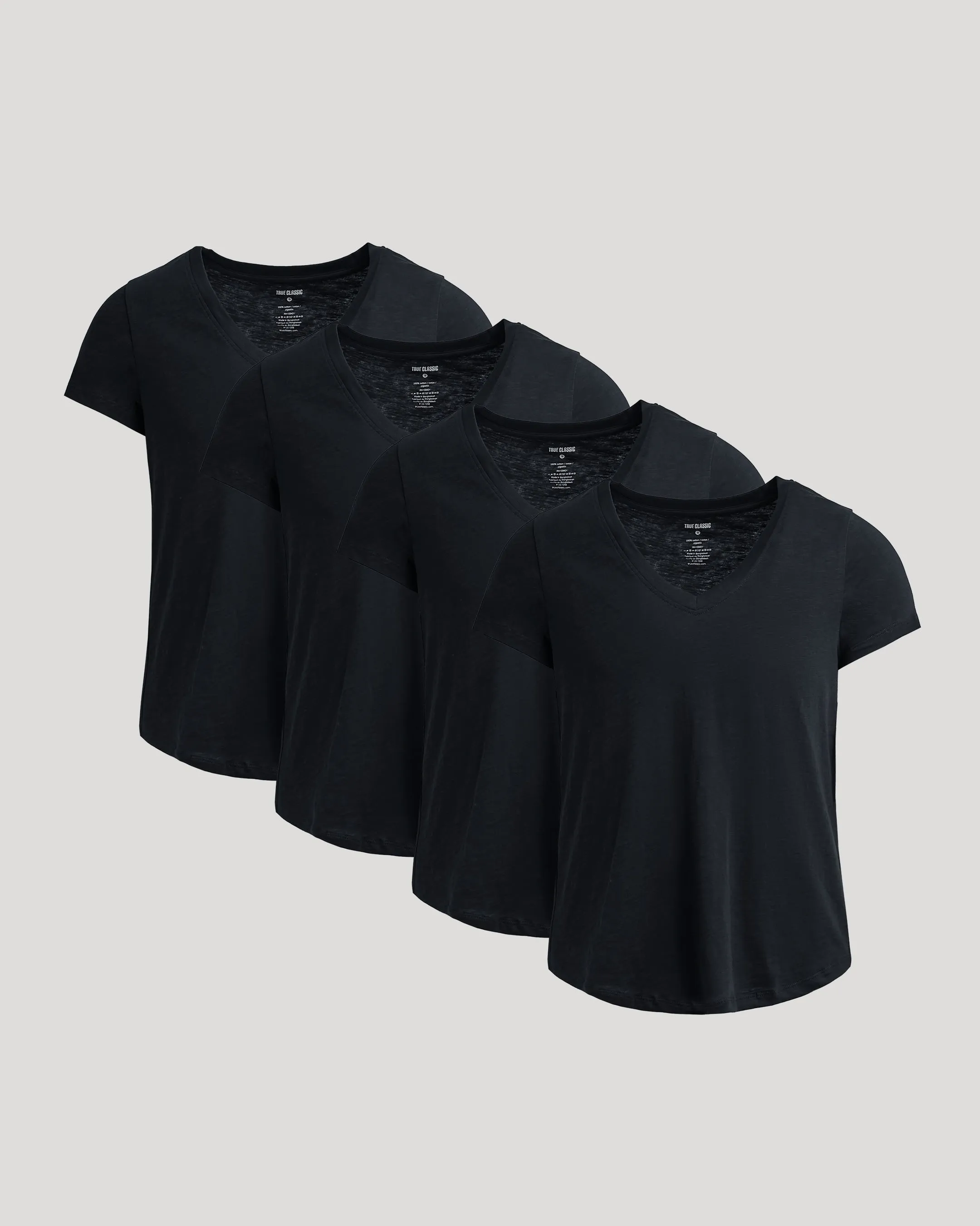 Womens Black Relaxed Slub V-Neck Tee 4-Pack sold by True Classic