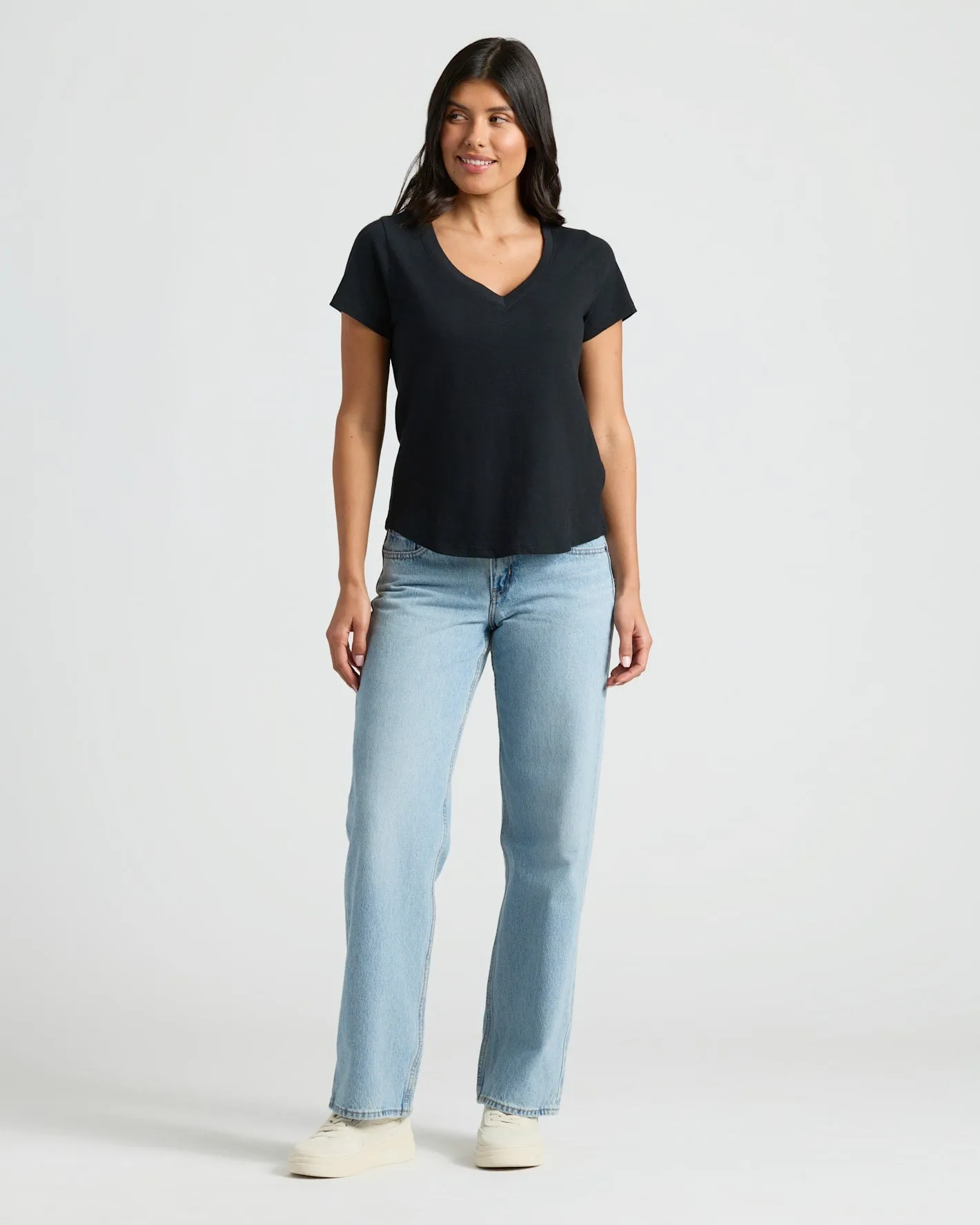 Womens Black Relaxed Slub V-Neck Tee 4-Pack sold by True Classic product image thumbnail 2