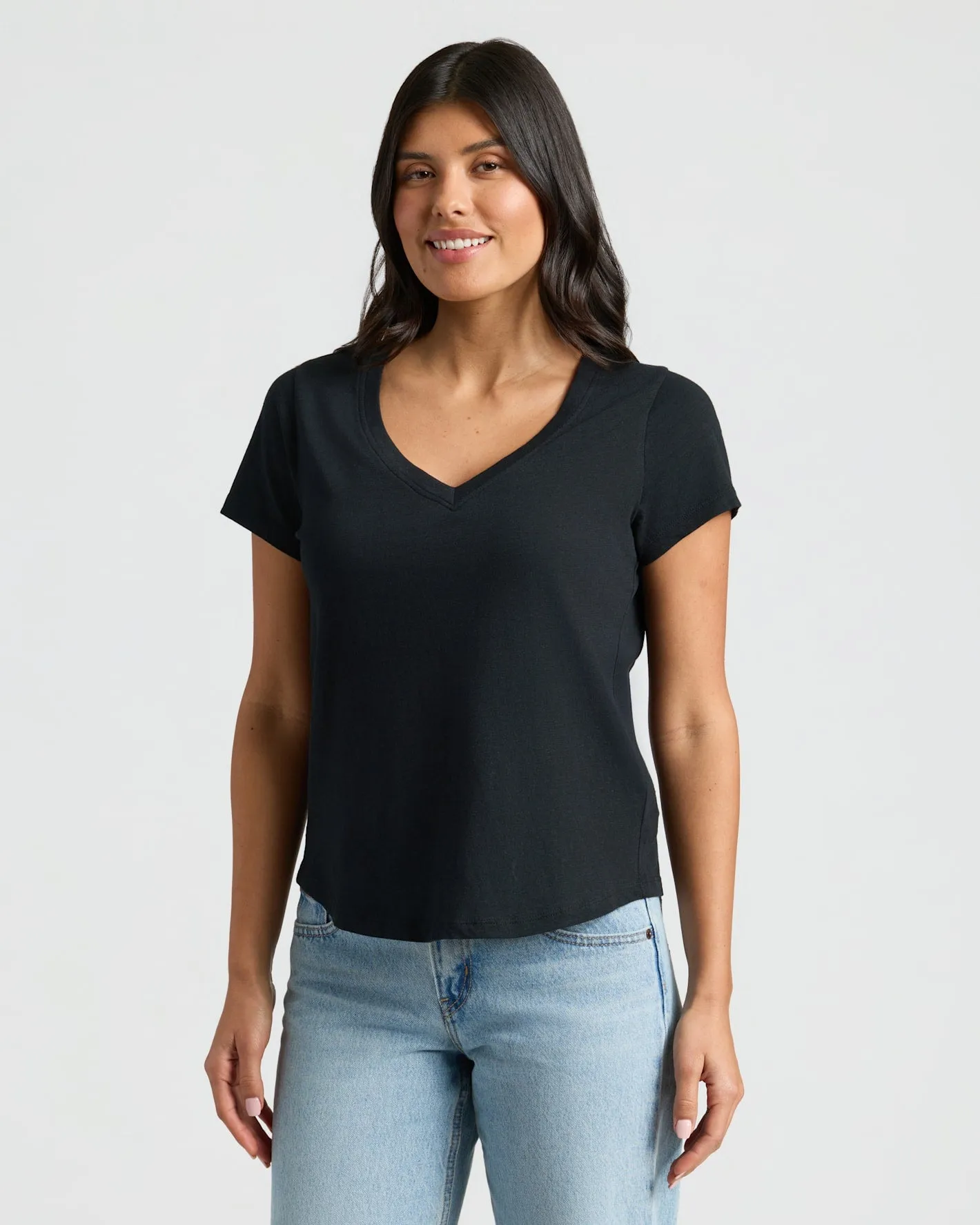 Womens Black Relaxed Slub V-Neck Tee 4-Pack sold by True Classic product image thumbnail 3