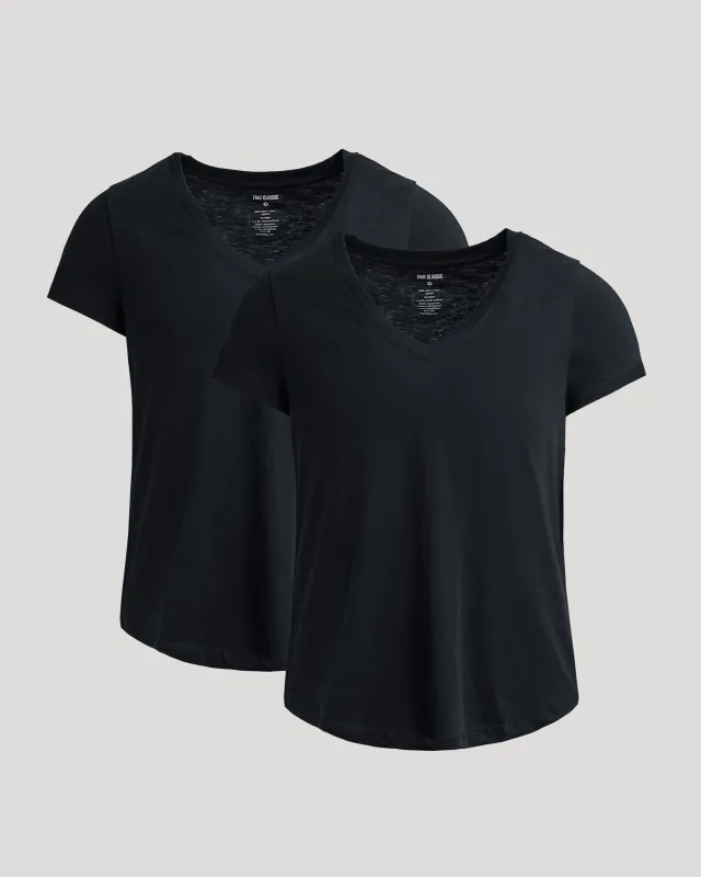 Womens Black Relaxed Slub V-Neck Tee 2-Pack sold by True Classic