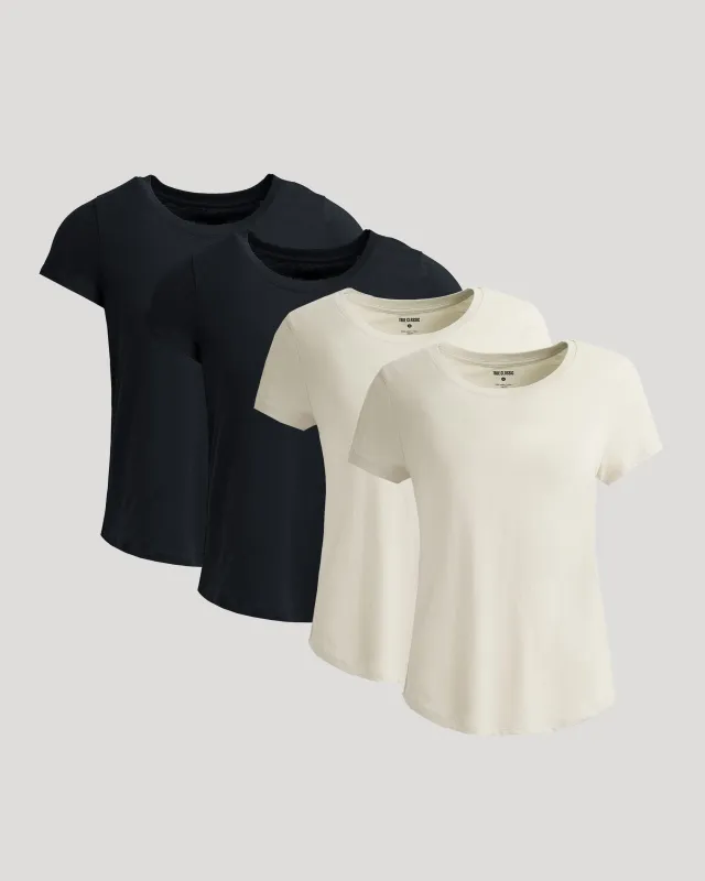 Womens Black & Oatmeal Slub Scoop Neck Tee 4-Pack sold by True Classic