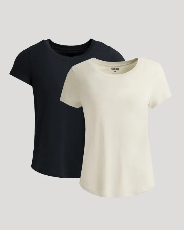 Womens Black & Oatmeal Slub Scoop Neck Tee 2-Pack sold by True Classic