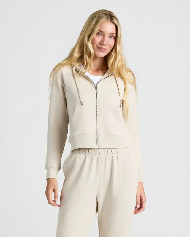 Womens Oatmeal Crop Zip Hoodie sold by True Classic
