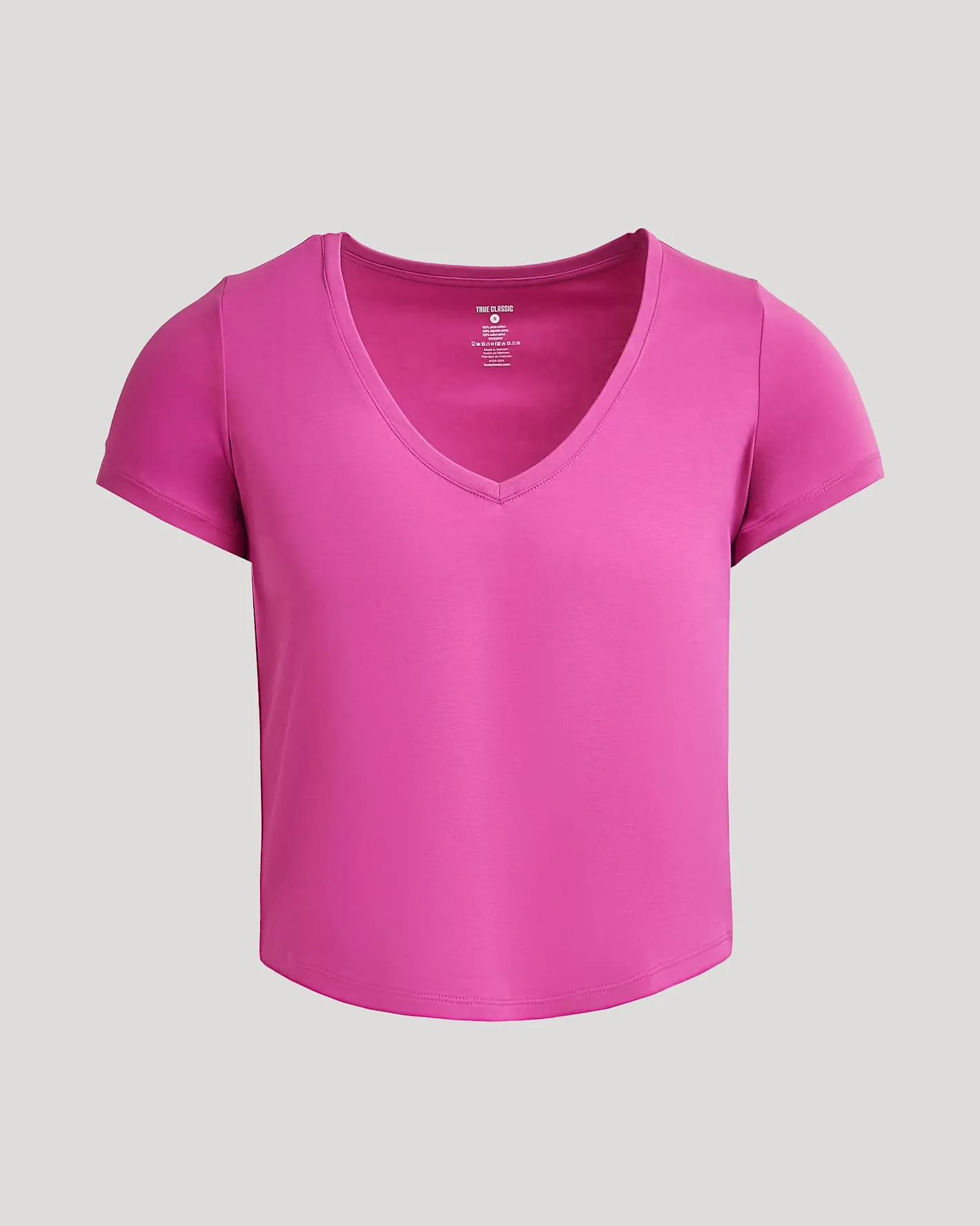 Womens Electric Fuchsia Cropped Boxy V-Neck Tee sold by True Classic product image thumbnail 5