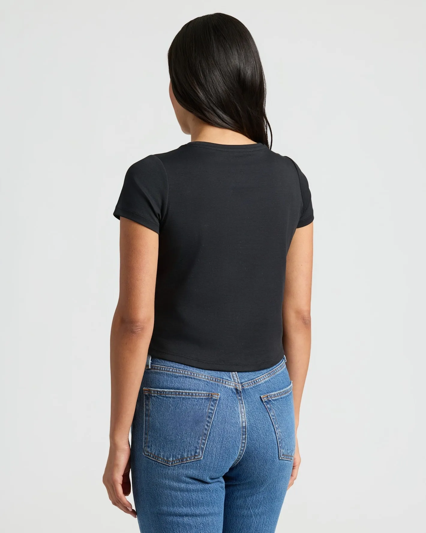 Womens Black Cropped Boxy Crew Neck Tee sold by True Classic product image thumbnail 3