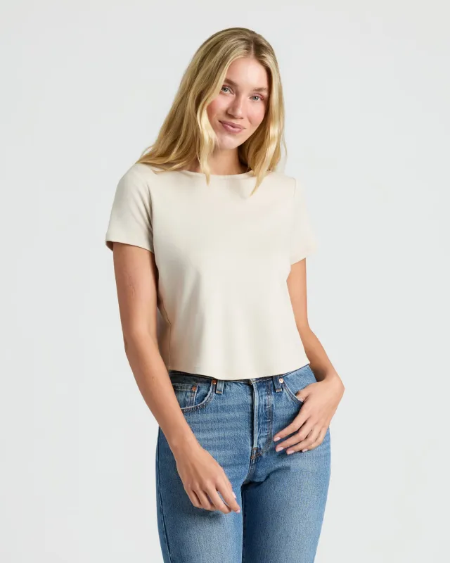 Womens Oatmeal Cropped Boxy Crew Neck Tee sold by True Classic
