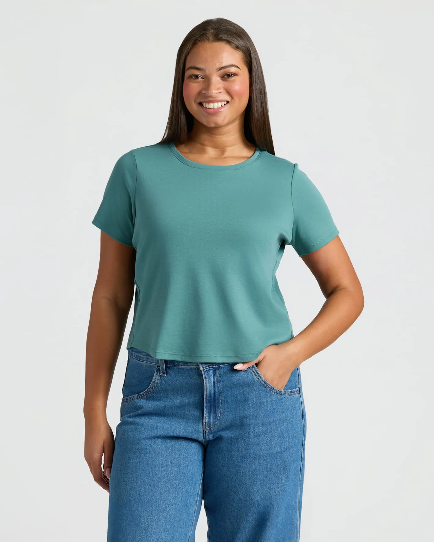 Womens Stormcloud Cropped Boxy Crew Neck Tee sold by True Classic