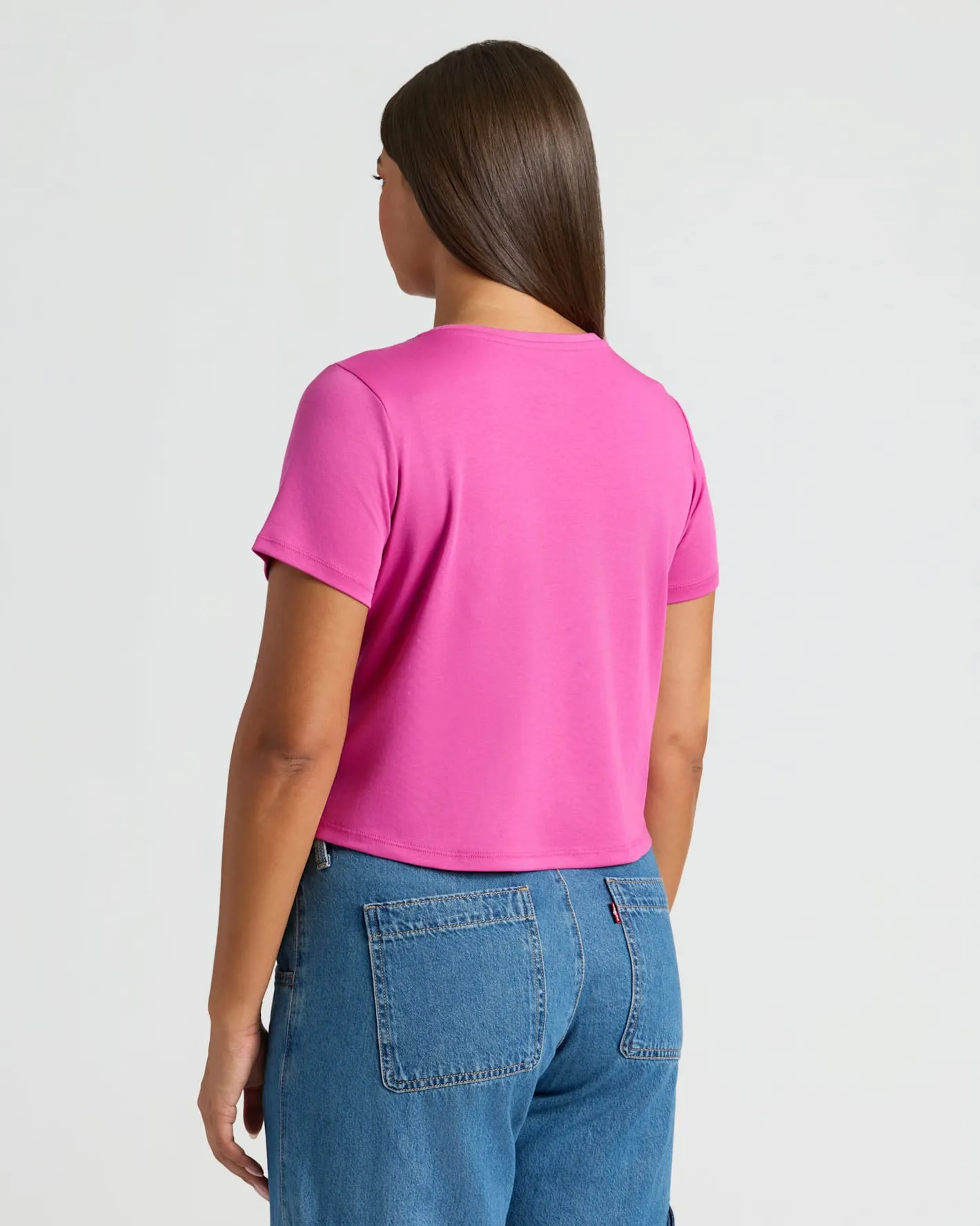 Womens Electric Fuchsia Cropped Boxy Crew Neck Tee sold by True Classic product image thumbnail 3