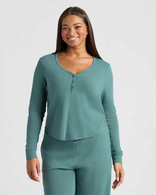 Womens Stormcloud Waffle Long Sleeve Boxy Henley sold by True Classic