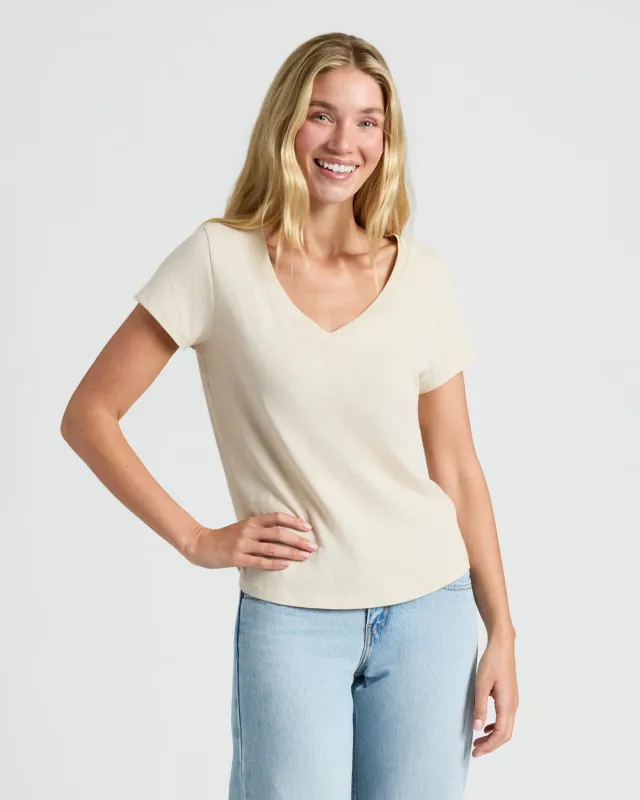 Womens Oatmeal Relaxed Slub V-Neck Tee sold by True Classic