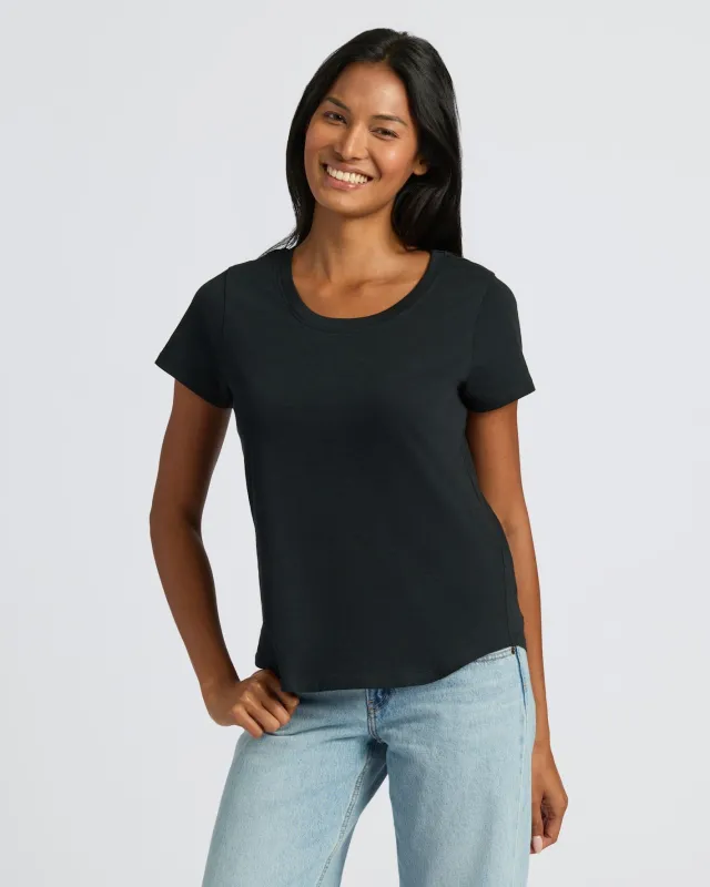 Womens Black Slub Scoop Neck Tee sold by True Classic