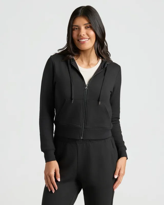 Womens Black Crop Zip Hoodie made by True Classic
