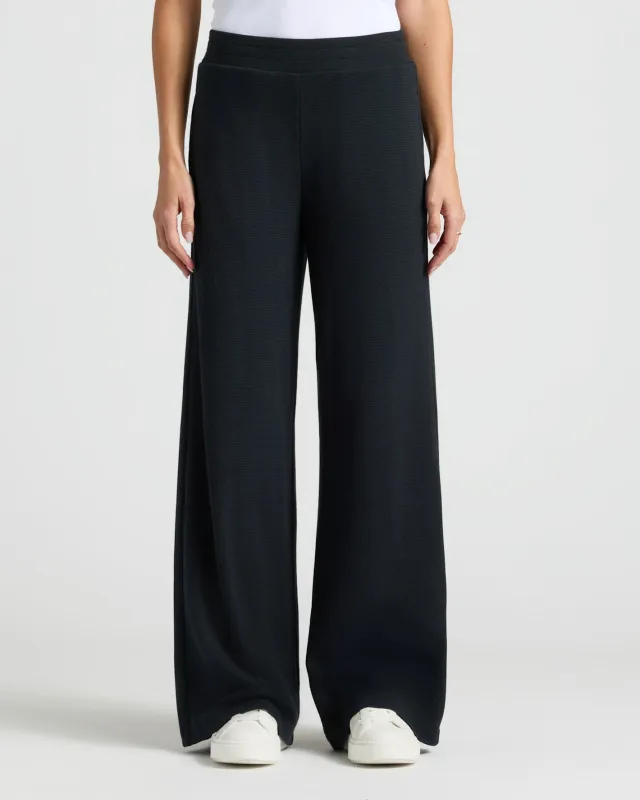 Womens Black Waffle Wide Leg Pants sold by True Classic
