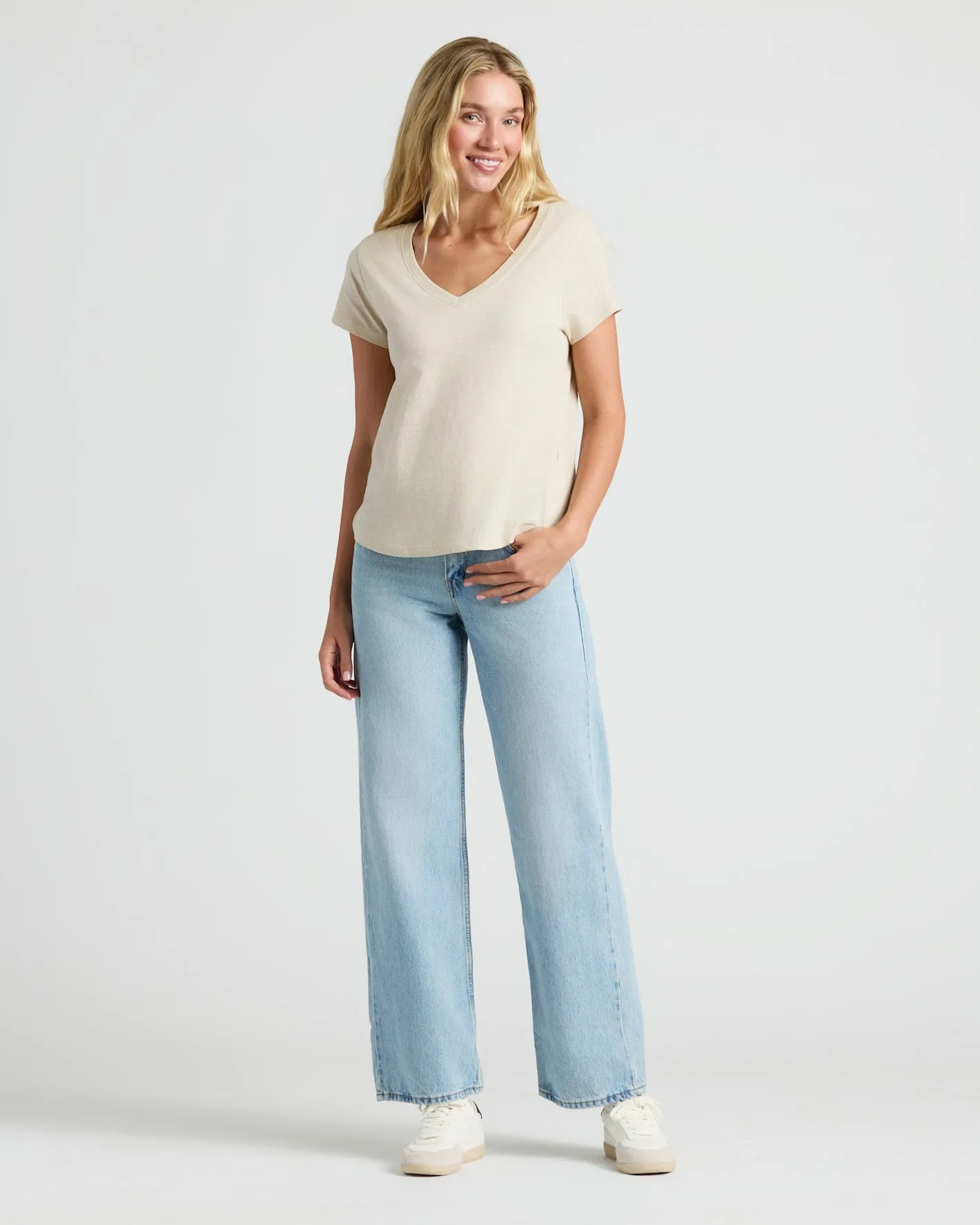 Womens Black & Oatmeal Relaxed Slub V-Neck Tee 2-Pack sold by True Classic product image thumbnail 2