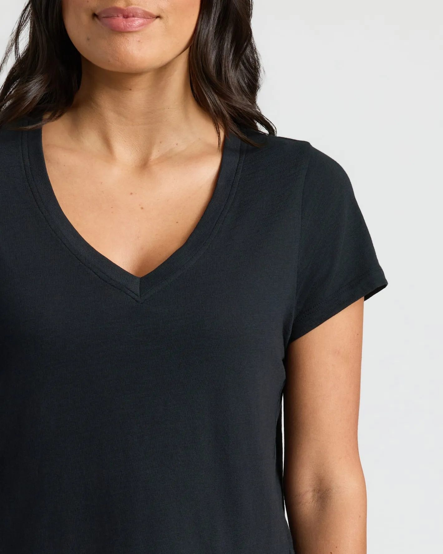 Womens Black & Oatmeal Relaxed Slub V-Neck Tee 2-Pack sold by True Classic product image thumbnail 5