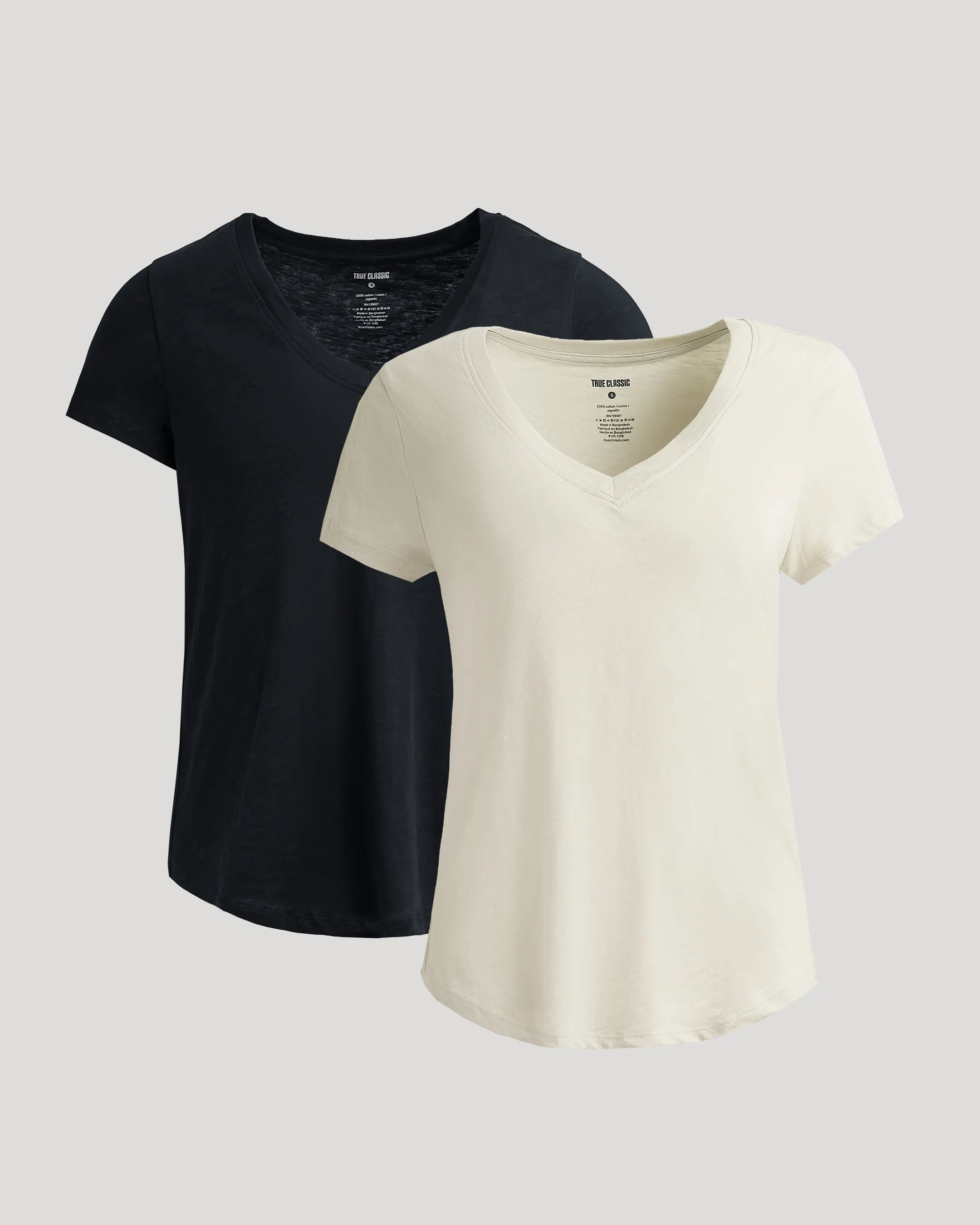 Womens Black & Oatmeal Relaxed Slub V-Neck Tee 2-Pack sold by True Classic
