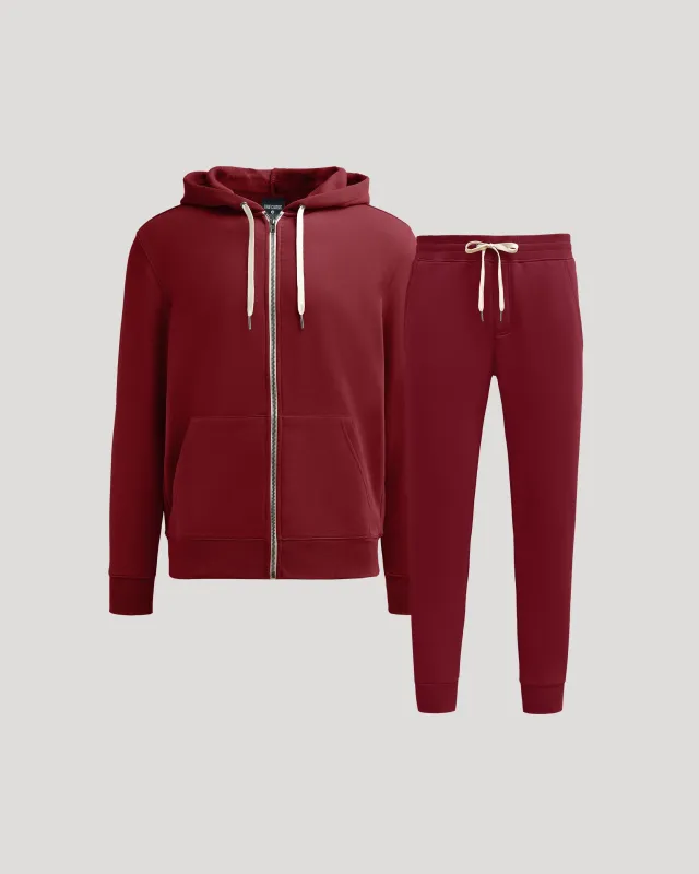 Dark Maroon Full Zip Fleece Hoodie & Jogger 2-Pack sold by True Classic