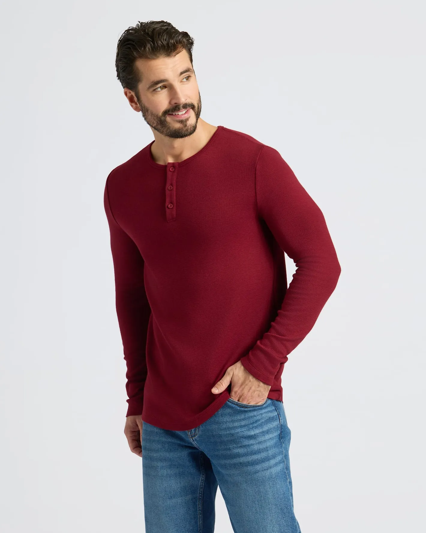 Dark Maroon Waffle Long Sleeve Henley sold by True Classic product image thumbnail 5