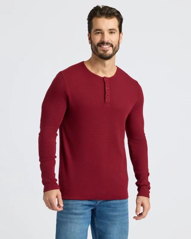 Dark Maroon Waffle Long Sleeve Henley sold by True Classic