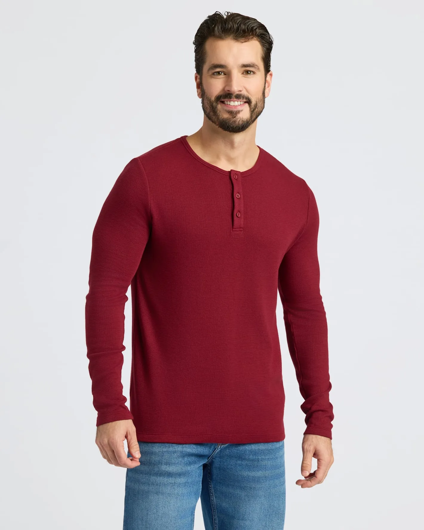 Dark Maroon Waffle Long Sleeve Henley sold by True Classic