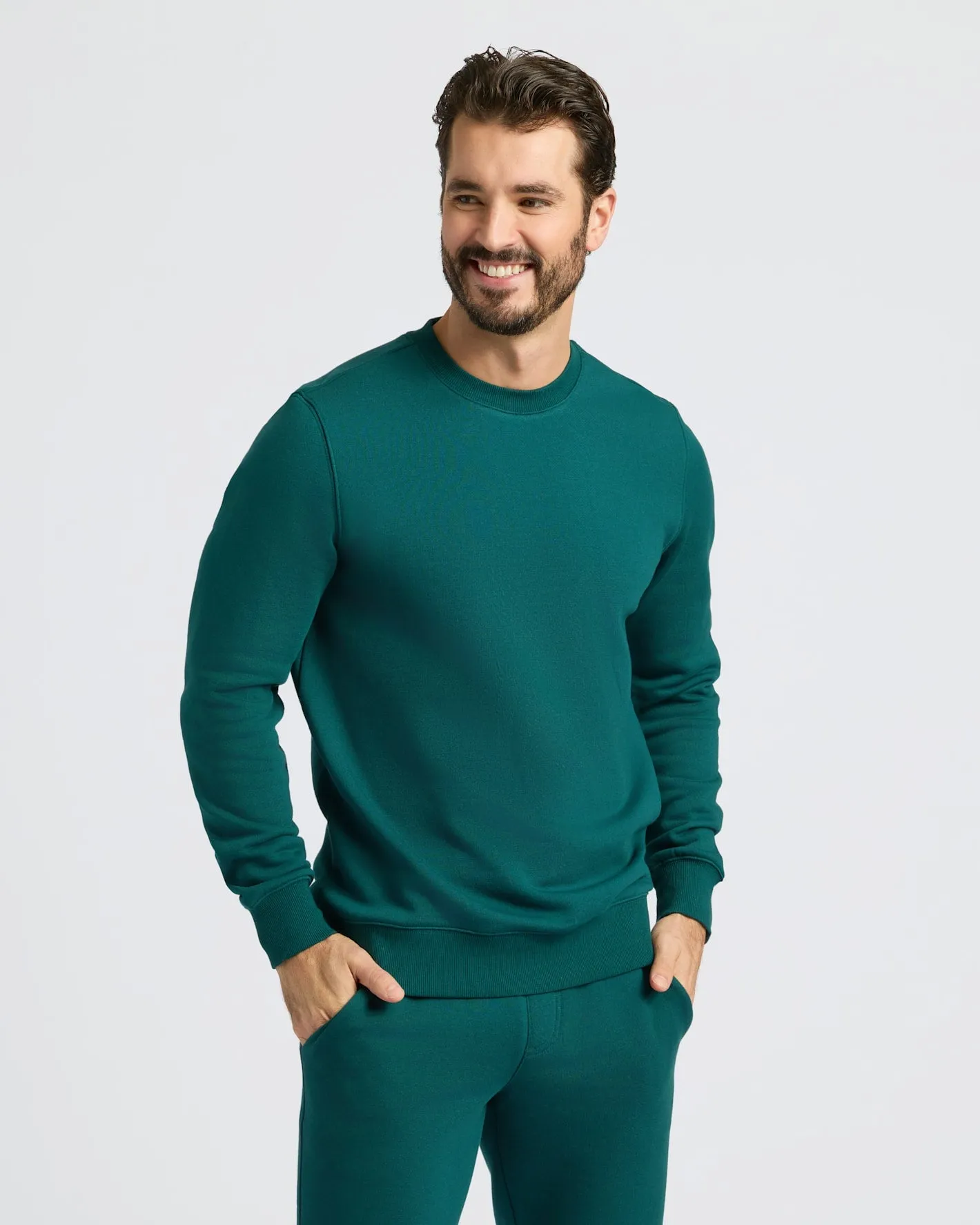 Deep Emerald Fleece French Terry Pullover Crew Neck sold by True Classic