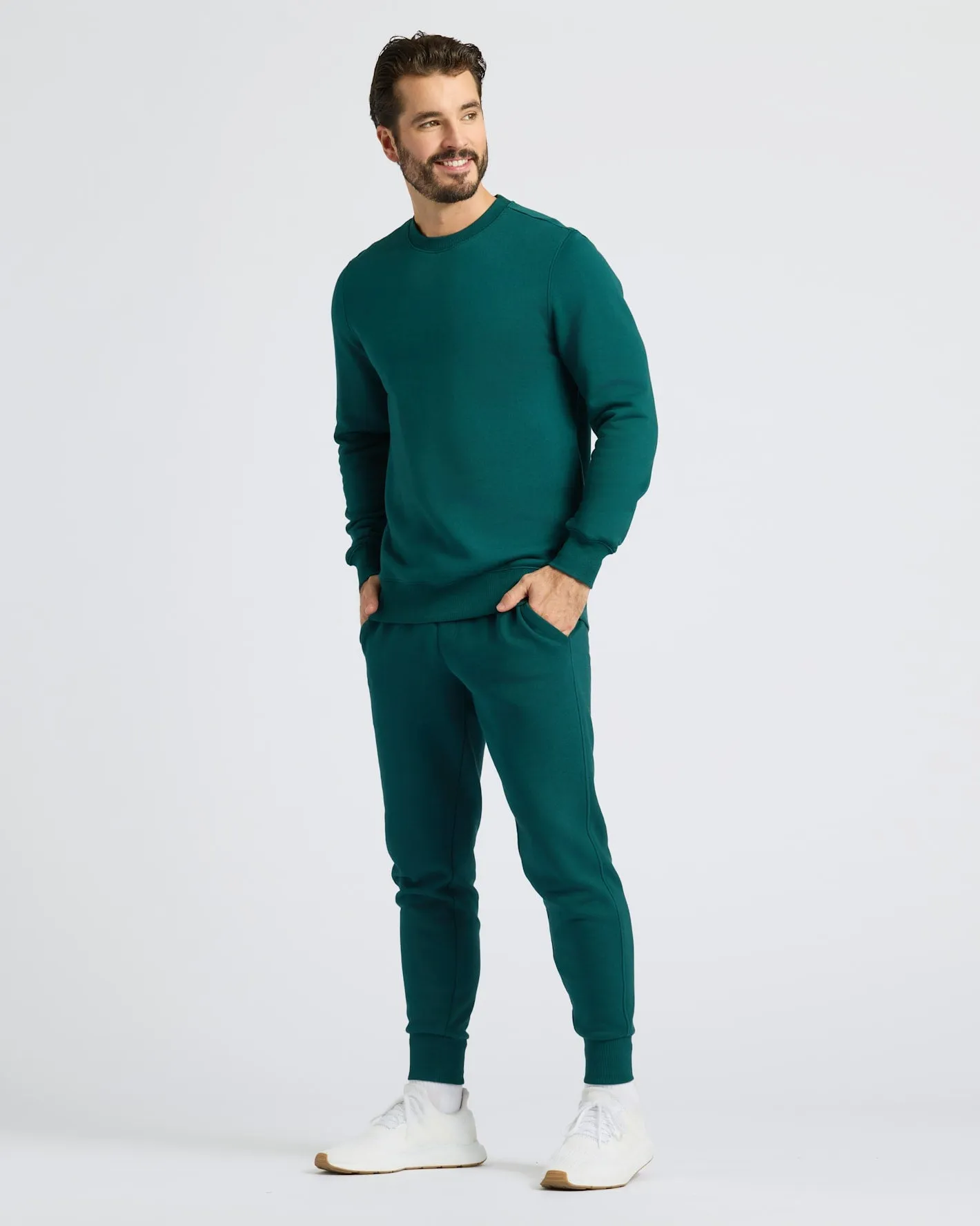 Deep Emerald Fleece French Terry Pullover Crew Neck sold by True Classic product image thumbnail 3