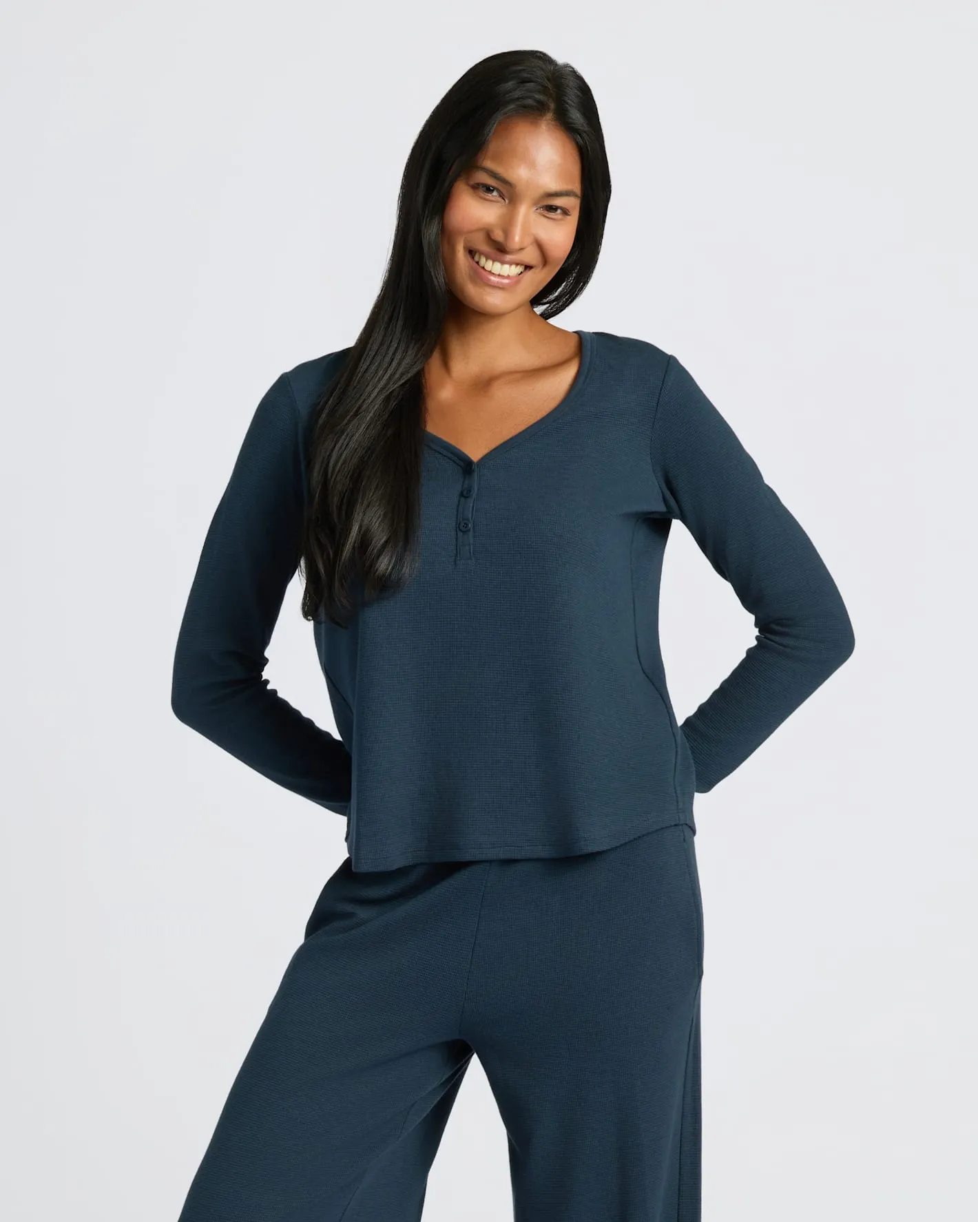 Womens Navy Waffle Long Sleeve Henley & Waffle Leg Pant 2-Pack sold by True Classic product image thumbnail 3