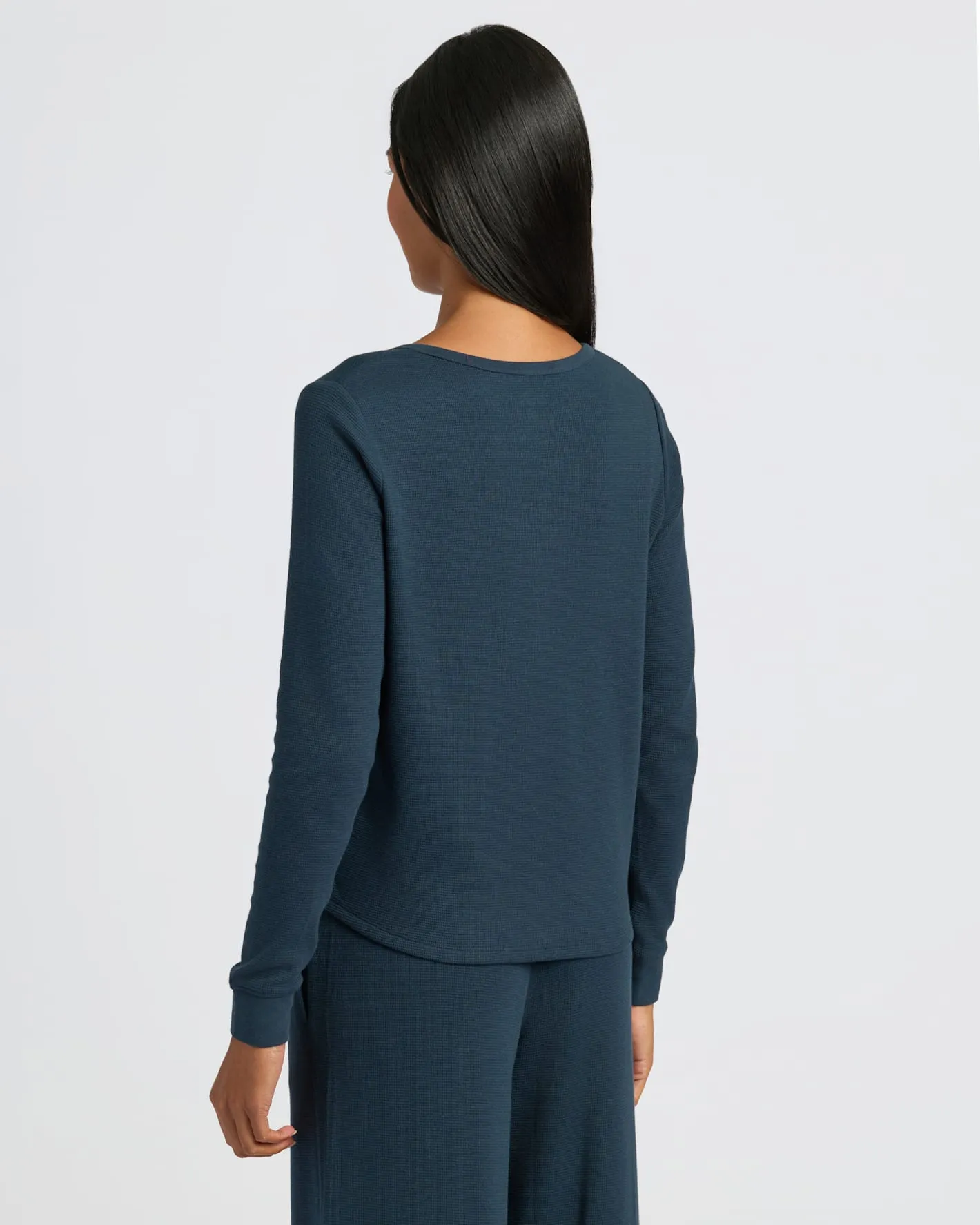 Womens Navy Waffle Long Sleeve Boxy Henley sold by True Classic product image thumbnail 3