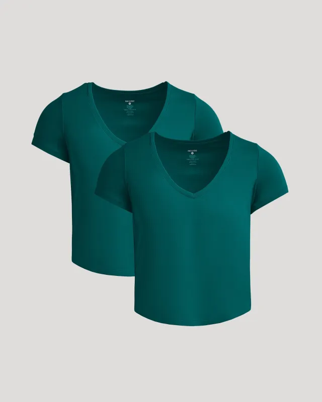Womens Deep Emerald Cropped Boxy V-Neck Tee 2-Pack sold by True Classic