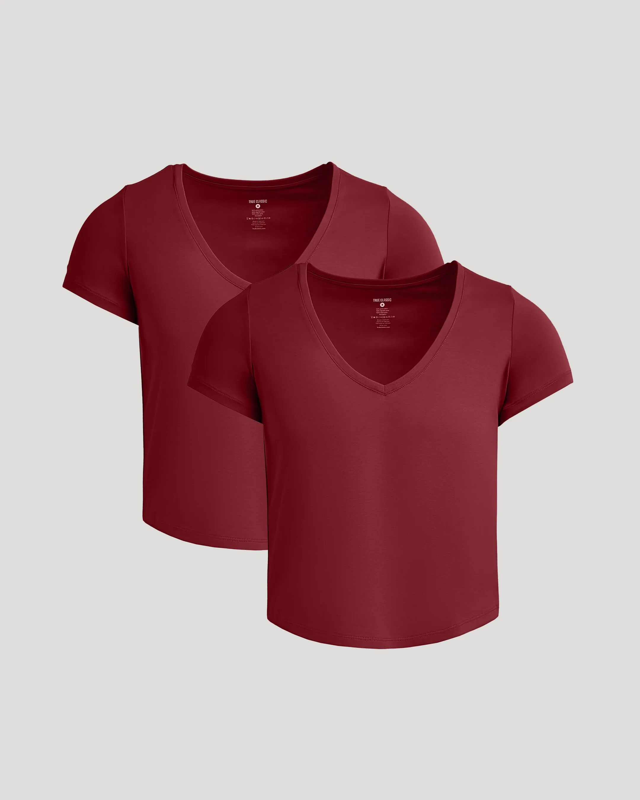 Womens Dark Maroon Cropped Boxy V-Neck Tee 2-Pack sold by True Classic