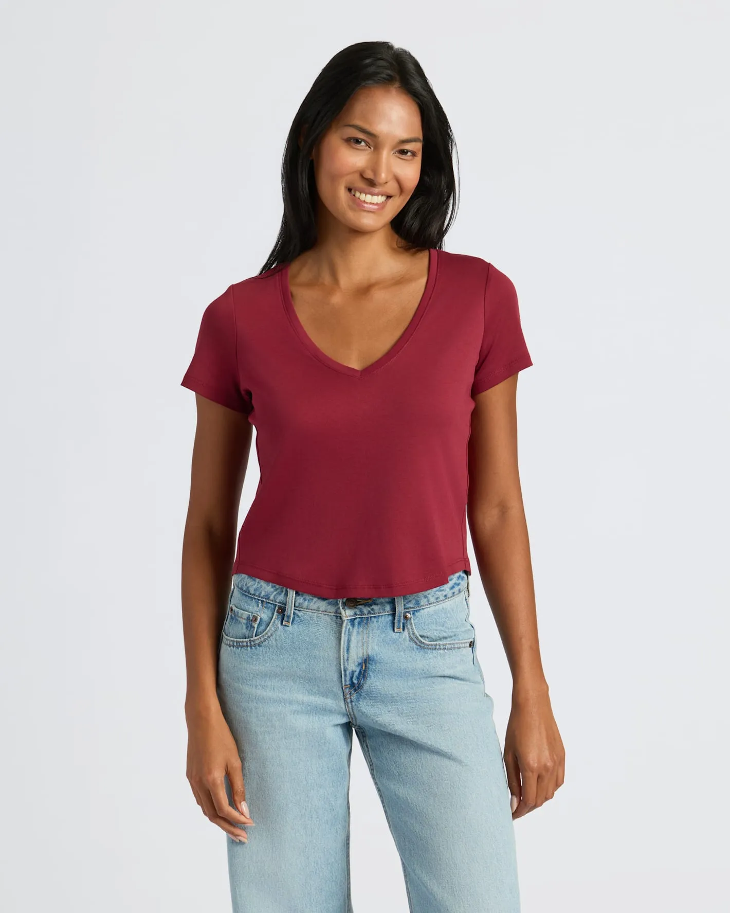 Womens Dark Maroon Cropped Boxy V-Neck Tee 2-Pack sold by True Classic product image thumbnail 5