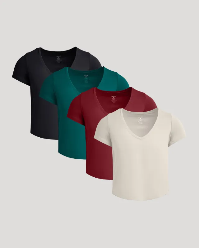 Womens Cropped Boxy V-Neck Tee 4-Pack sold by True Classic