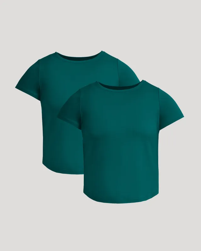 Womens Deep Emerald Cropped Boxy Crew Neck Tee 2-Pack sold by True Classic