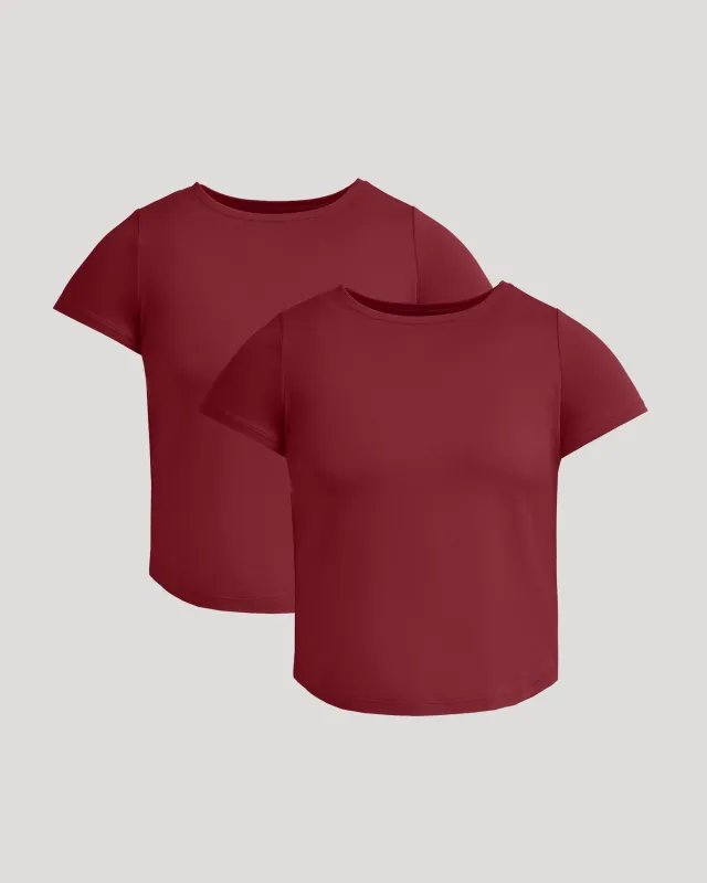 Womens Dark Maroon Cropped Boxy Crew Neck Tee 2-Pack sold by True Classic