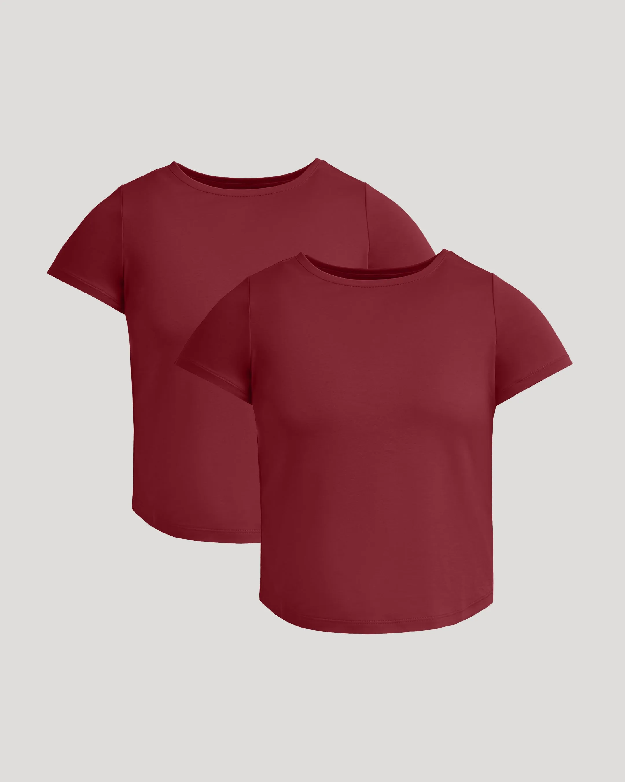 Womens Dark Maroon Cropped Boxy Crew Neck Tee 2-Pack sold by True Classic