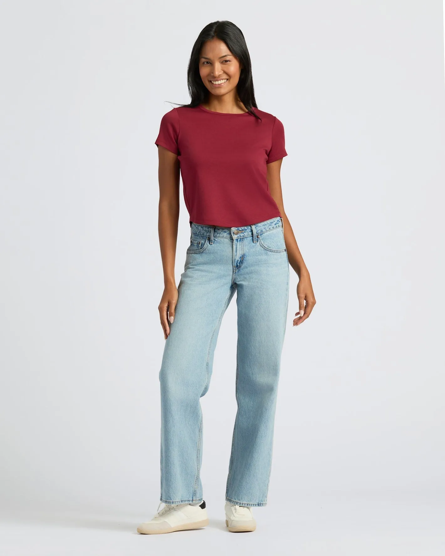 Womens Deep Emerald & Dark Maroon Cropped Boxy Crew Neck Tee 2-Pack sold by True Classic product image thumbnail 3