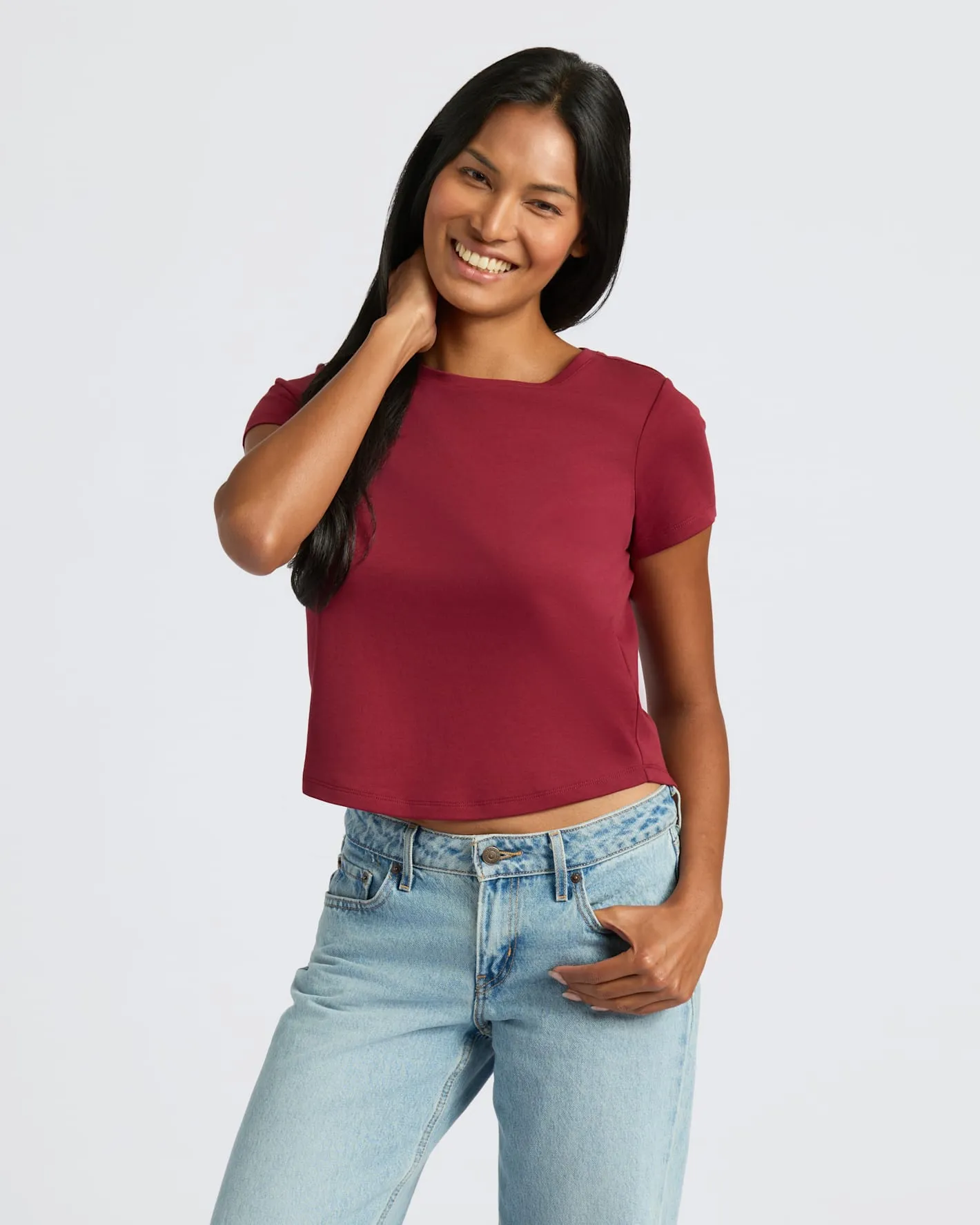 Womens Deep Emerald & Dark Maroon Cropped Boxy Crew Neck Tee 2-Pack sold by True Classic product image thumbnail 2