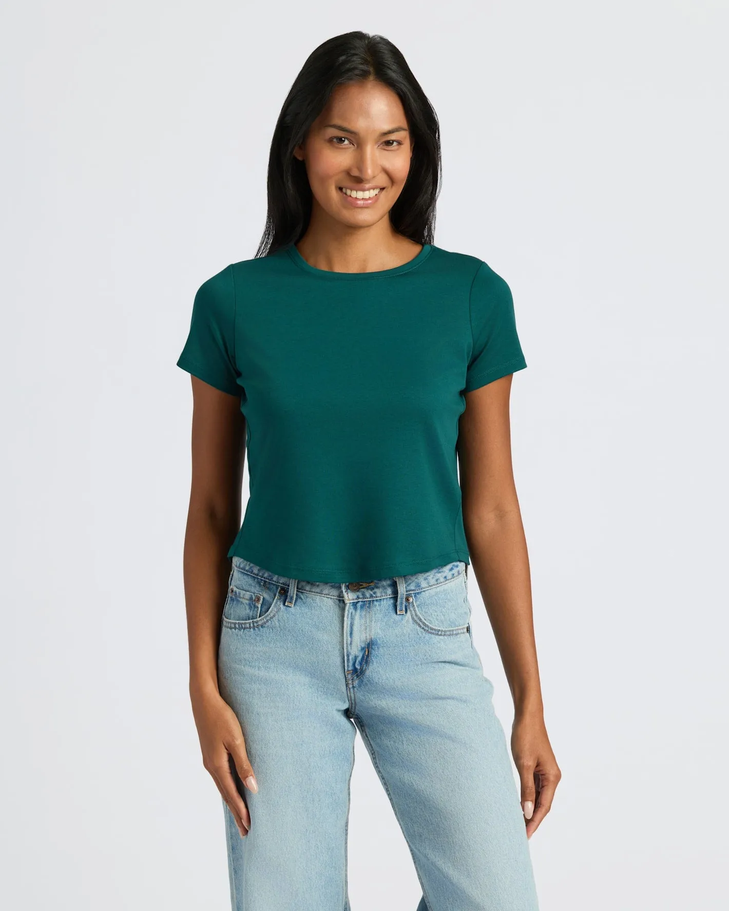 Womens Deep Emerald & Black Cropped Boxy Crew Neck Tee 2-Pack sold by True Classic product image thumbnail 2