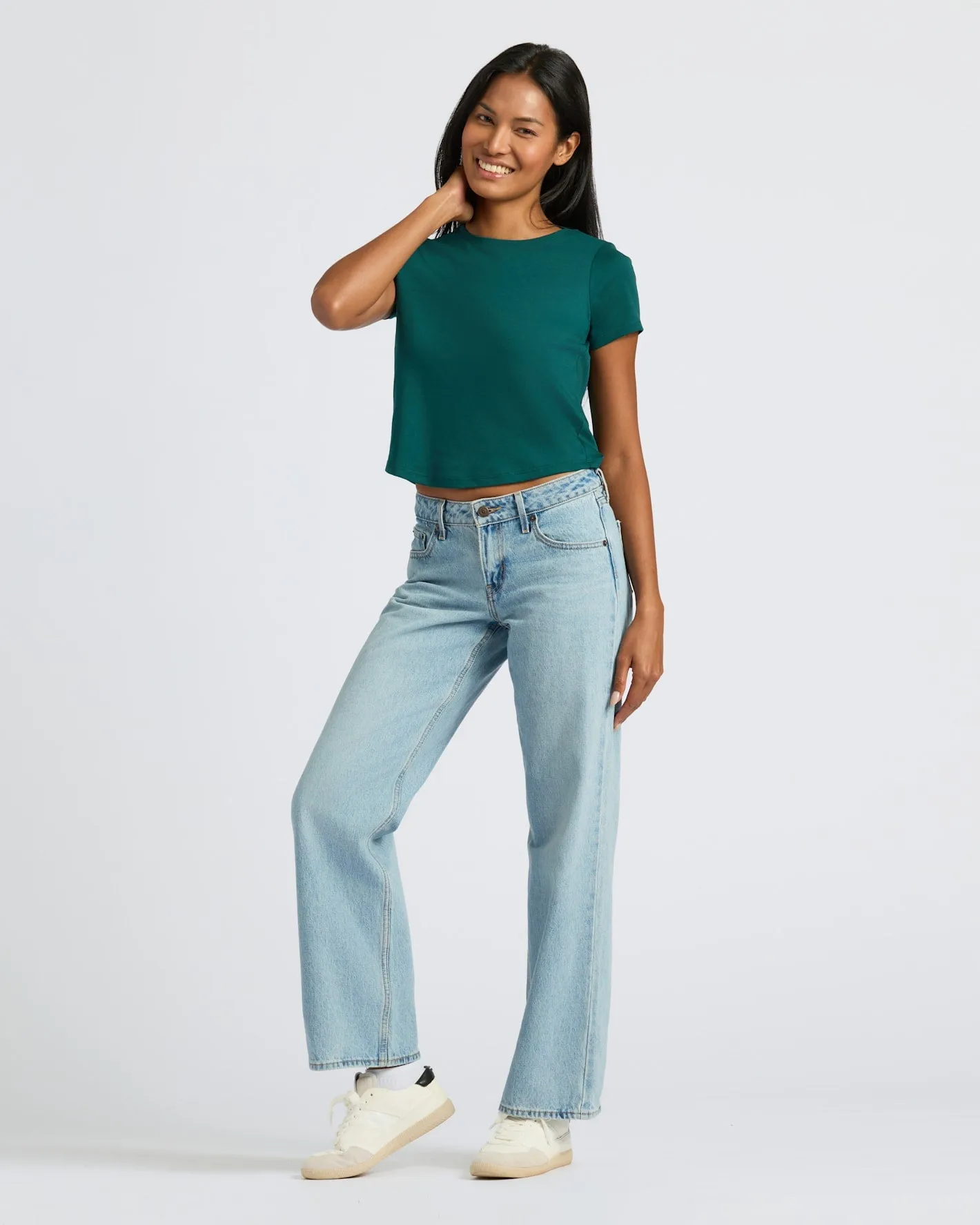 Womens Deep Emerald & Black Cropped Boxy Crew Neck Tee 2-Pack sold by True Classic product image thumbnail 3